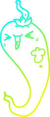 cold gradient line drawing of a cartoon hot chili pepper