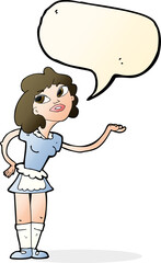 cartoon waitress serving with speech bubble