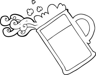 freehand drawn black and white cartoon pouring beer