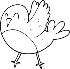 freehand drawn black and white cartoon bird