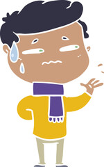 flat color style cartoon anxious man