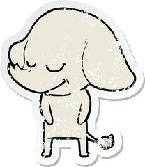 distressed sticker of a cartoon smiling elephant
