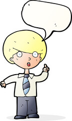 cartoon school boy answering question with speech bubble