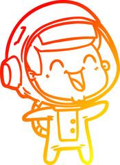 warm gradient line drawing of a happy cartoon astronaut