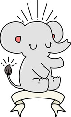 scroll banner with tattoo style cute elephant