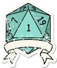 Retro Tattoo Style natural one d20 dice roll