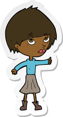 sticker of a cartoon woman giving thumbs up symbol