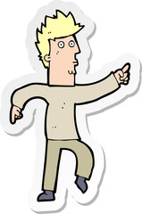 sticker of a cartoon worried man pointing