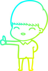 cold gradient line drawing of a happy cartoon boy