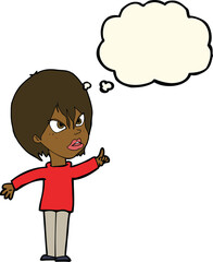 cartoon woman arguing with thought bubble