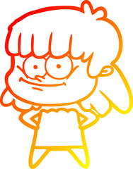 warm gradient line drawing of a cartoon smiling woman