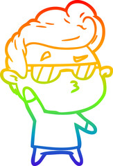 rainbow gradient line drawing of a cartoon cool guy