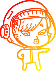 warm gradient line drawing of a cartoon astronaut woman