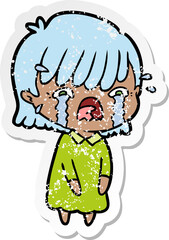 Obraz premium distressed sticker of a cartoon girl crying