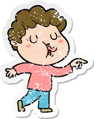 distressed sticker of a cartoon man singing