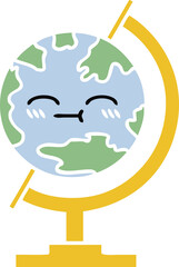 flat color retro cartoon of a globe of the world