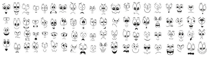 Cartoon faces or emoticon doodle. Vector illustration icons set - obrazy, fototapety, plakaty