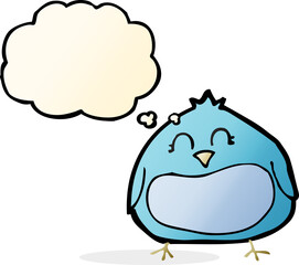 cartoon fat bird with thought bubble