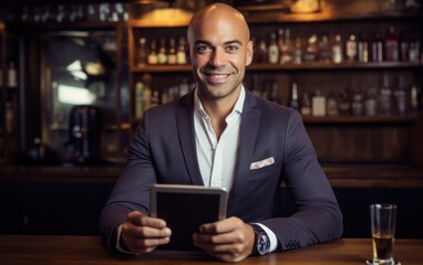 Fototapeta premium A businessman in a business suit solves his business. Confident man. Generative AI