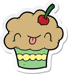 sticker of a cartoon cupcake