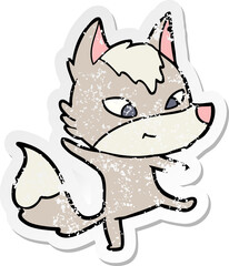 Obraz na płótnie Canvas distressed sticker of a friendly cartoon wolf dancing