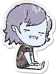 distressed sticker of a cartoon undead vampire girl sitting