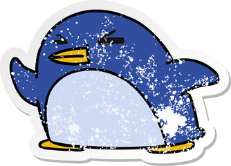 distressed sticker cartoon illustration kawaii of a cute penguin