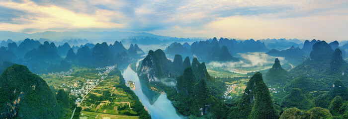 Landscape of Guilin, Li River and Karst mountains