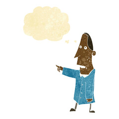 cartoon ugly man pointing with thought bubble