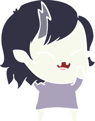 flat color style cartoon laughing vampire girl