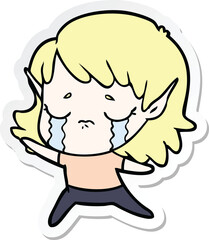 sticker of a cartoon crying elf girl
