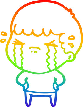 recommend clip art: rainbow gradient line drawing of a cartoon man crying