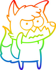 rainbow gradient line drawing of a cartoon annoyed fox