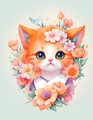 Generative AI - Bellissimo gattino con fiori e foglie