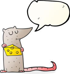 freehand drawn speech bubble cartoon mouse with cheese