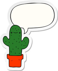 cartoon cactus with speech bubble sticker