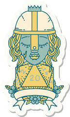 sticker of a half orc fighter with natural twenty dice roll