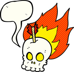 freehand drawn comic book speech bubble cartoon skull with arrow