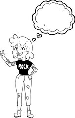 freehand drawn thought bubble cartoon rock girl