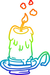 rainbow gradient line drawing of a old spooky candle in candleholder