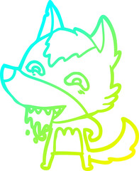 cold gradient line drawing of a cartoon hungry wolf
