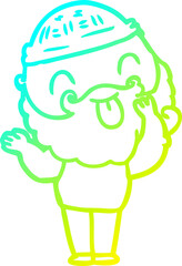 cold gradient line drawing of a man with beard sticking out tongue