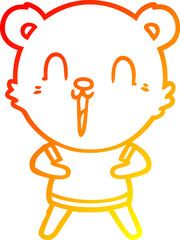 warm gradient line drawing of a happy cartoon bear