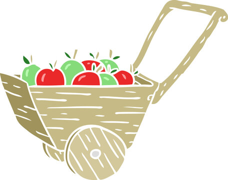 flat color style cartoon apple cart