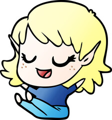happy cartoon elf girl sitting
