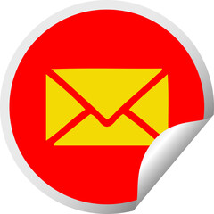 circular peeling sticker cartoon of a paper envelope