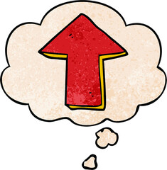 cartoon pointing arrow with thought bubble in grunge texture style