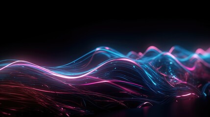 Obraz premium black background with neon color fluctuations. A series of optical neon streams.. The concept of data transmission is a fantastic wallpaper. Ai Generative