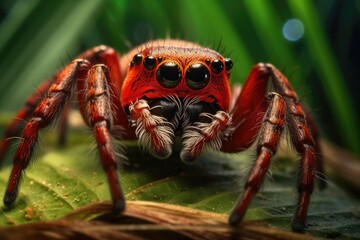 Close up photograph of a spider in its natural habitat, showcasing the mesmerizing beauty of its presence. Generative AI