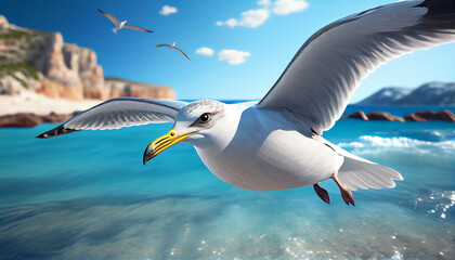 Fototapeta na wymiar Seagull over sea and blue sky Ai generated image